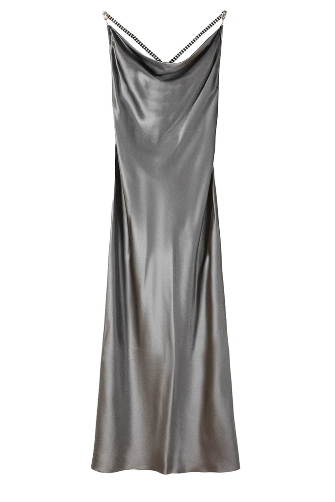 Open Back Jewel Detail 100% Silk Dress