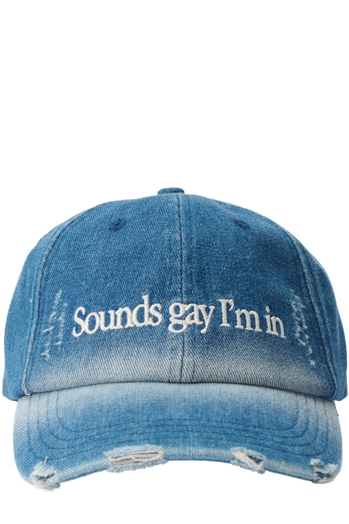 Front view of the Carne Bollente my cruising baseball cap in offblue colour
