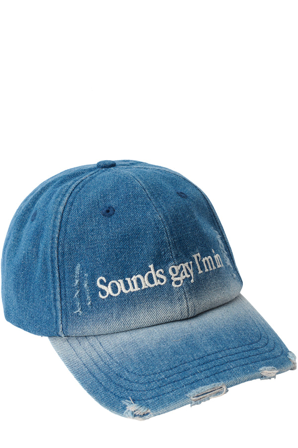 Side view of the Carne Bollente my cruising baseball cap in offblue colour