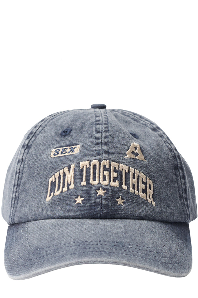 Front view of the Carne Bollente together again baseball cap in navy blue colour