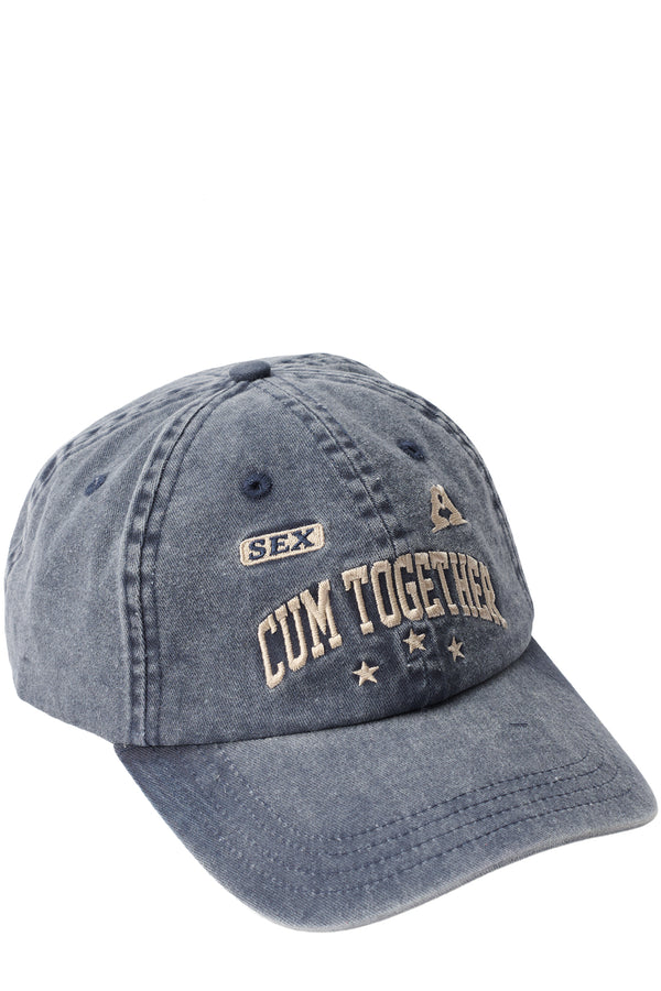 Side view of the Carne Bollente together again baseball cap in navy blue colour