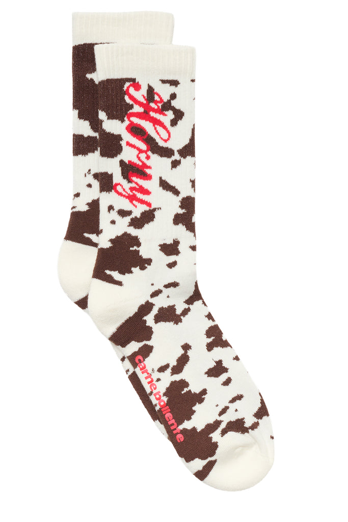 Side view of the Carne Bollente hoofin it socks in white brown pink colour