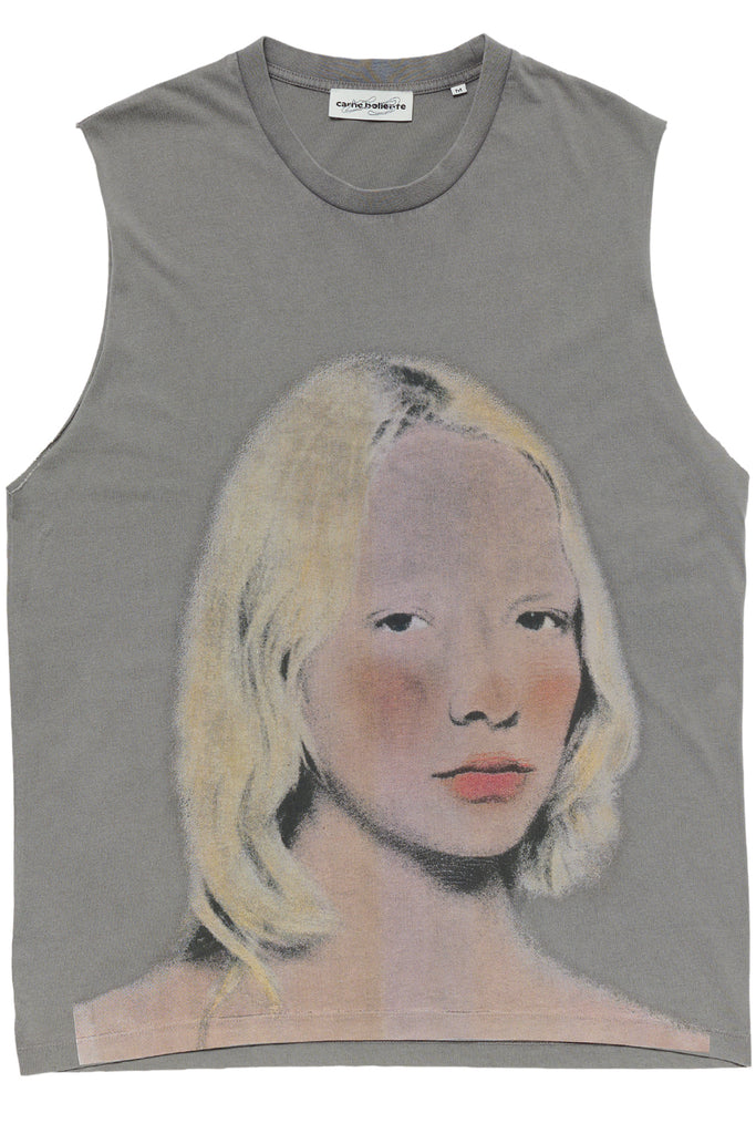 Front view of the Carne Bollente blushing bambi T-shirt in grey colour against a plain white backround
