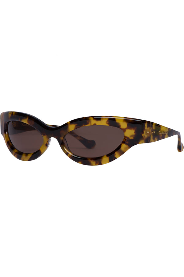 Brown sunglasses with tortoiseshell frame on a white background