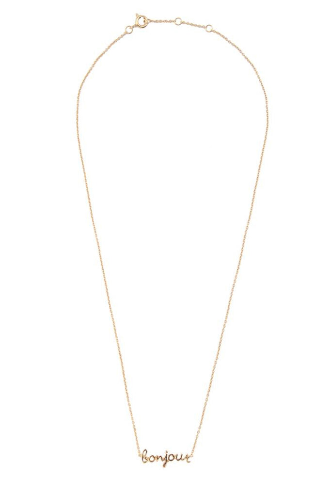 The bonjour necklace in gold colour from the brand ALL THE LUCK IN THE WORLD