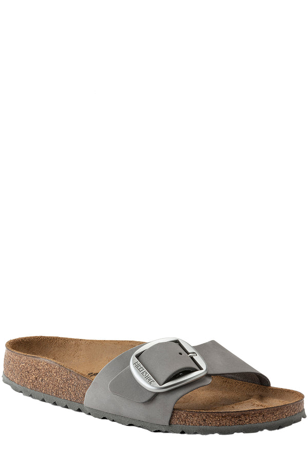 The Madrid Nubuck Leather Buckle-Fastened Sandals in light grey colour from the brand BIRKENSTOCK