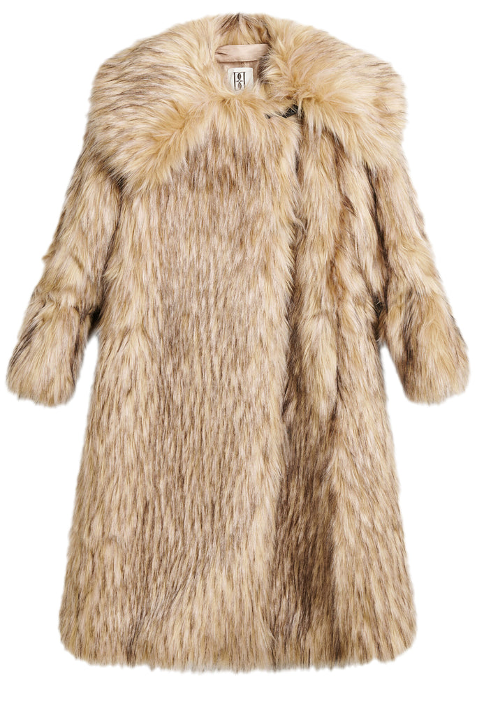 The Graca Faux Fur Coat in beige colour from the brand BY MELENE BIRGER