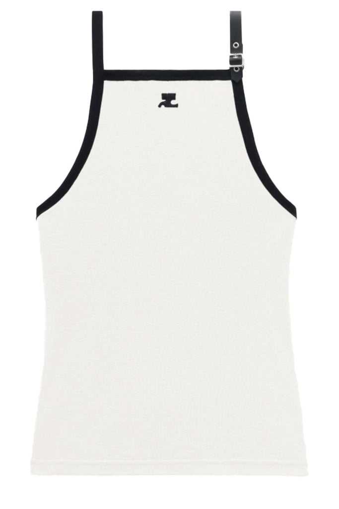 The Buckle-Detail Contrast-Trim Tank Top in white and black colour from the brand COURRÈGES