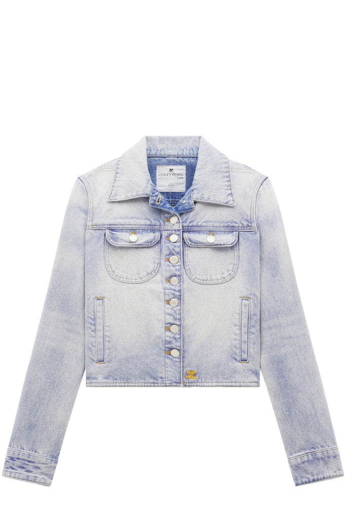 The Multiflex Denim Trucker Jacket in light blue wash colour from the brand COURRÈGES