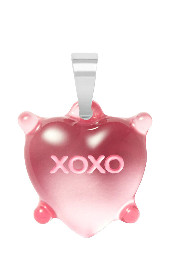 The Dilemma heart xoxo pendant with classic connector in silver and pink colour from the brand CRYSTAL HAZE