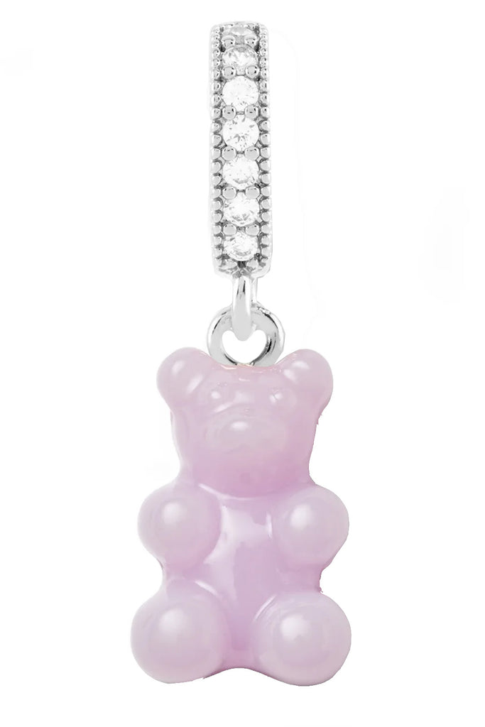 The nostalgia bear pendant with pave connector in silver and lavender colors from the brand CRYSTAL HAZE