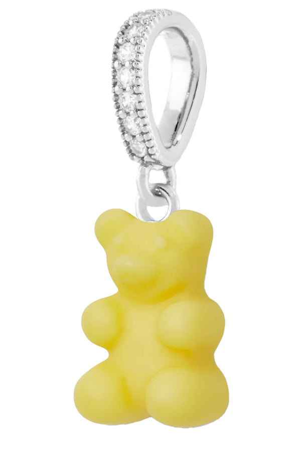 The nostalgia bear pendant with pave connector in silver and lemonade colors from the brand CRYSTAL HAZE