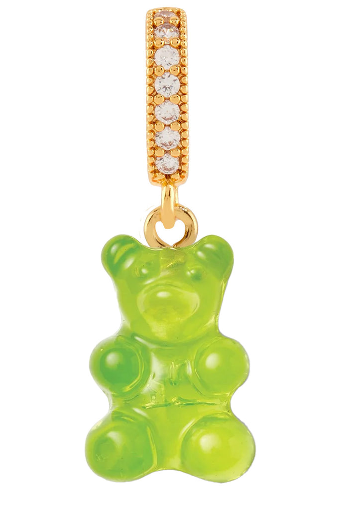 The nostalgia bear pendant with pave connector in gold and lime colors from the brand CRYSTAL HAZE