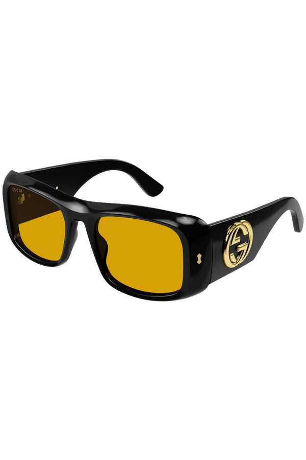 The interlocking-G rectangle-frame sunglasses in black colour and yellow lenses from the brand GUCCI