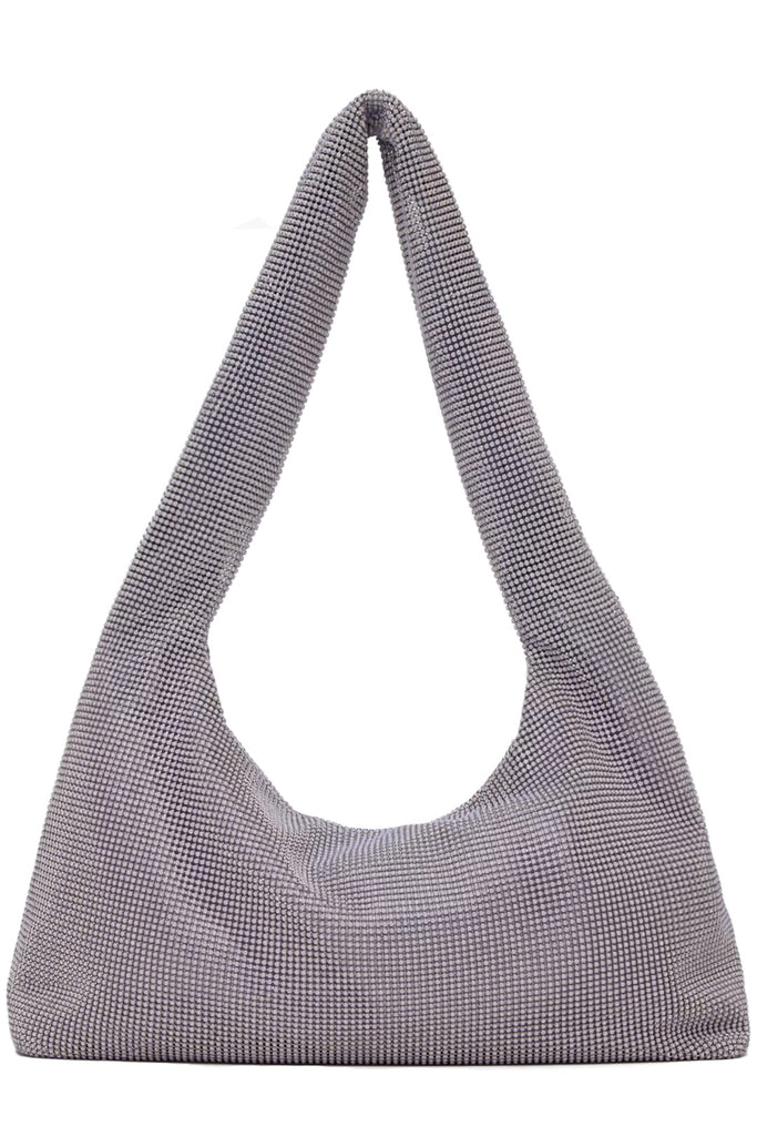 The crystal-mesh underarm bag in lilac colour from the brand KARA