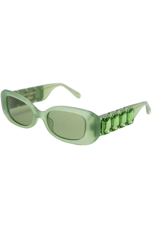 The LF X Nima Benati the Lola oval gemstone-frame sunglasses in green colour from the brand LINDA FARROW