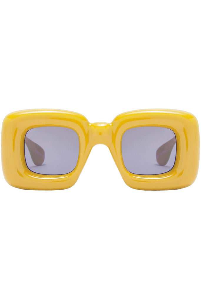 The inflated square-frame sunglasses in yellow and grey colors from the brand LOEWE