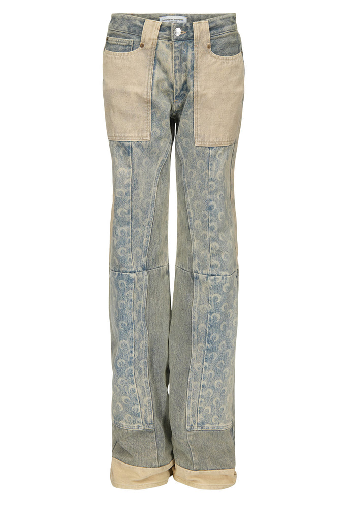 The contrast-panel wide-leg denim jeans in washed sand blue color from the brand MARINE SERRE