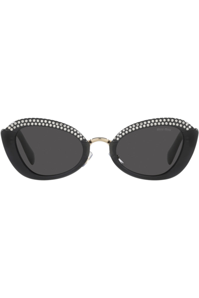 The crystal-embellished round-frame sunglasses from the brand MIU MIU