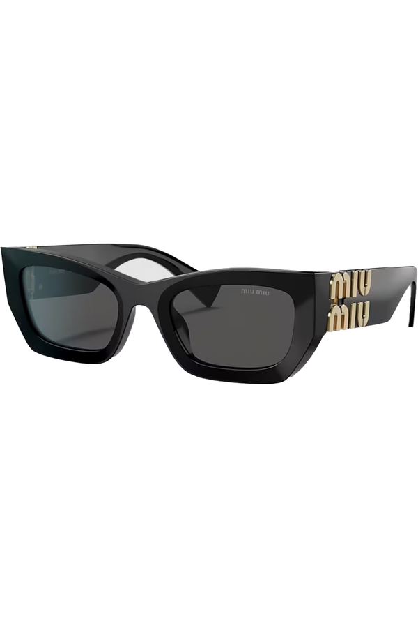 The square frame bold temple sunglasses in black and grey color from the brand MIU MIU