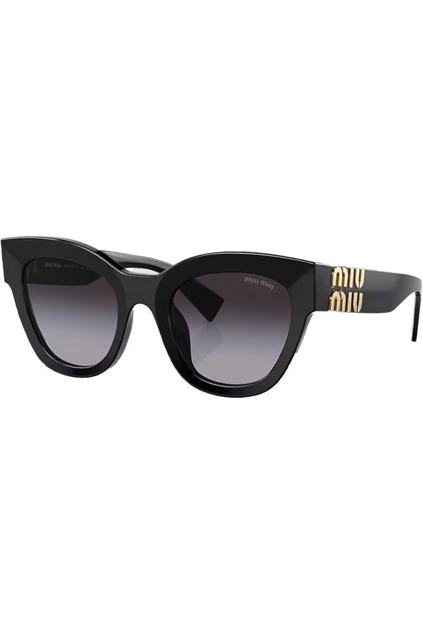 The square frame metal logo hinge sunglasses in black and gradient gray color from the brand MIU MIU