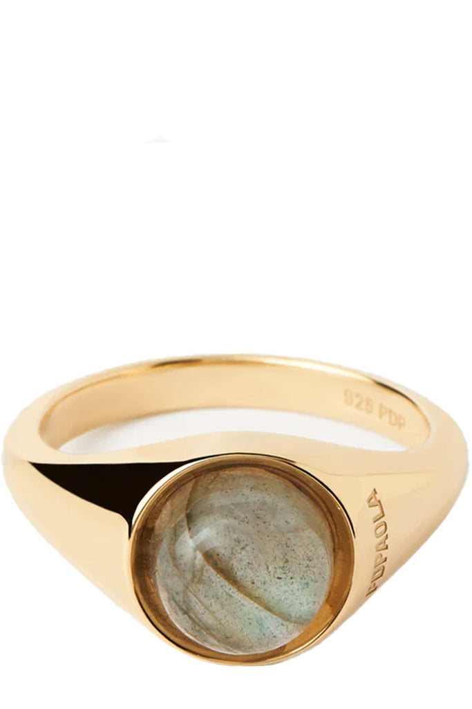 The Moon ring in gold and labladorite colours from the brand P D PAOLA