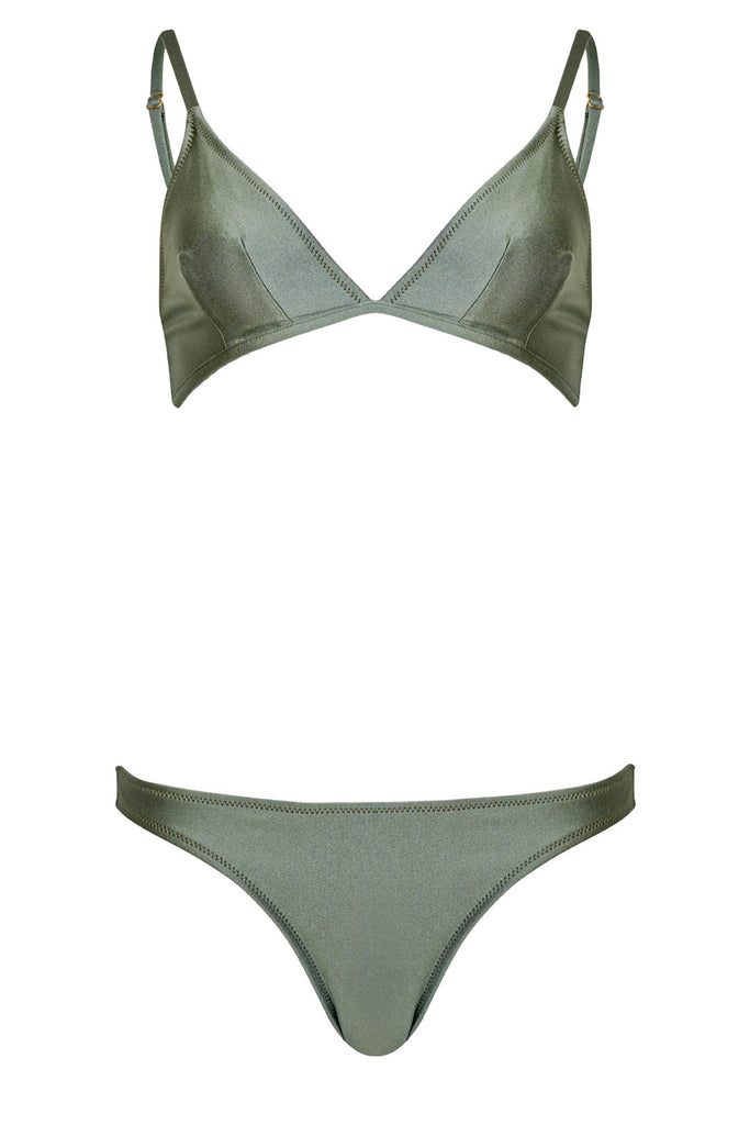 The Mara graphic-lining bikini in seafoam green color from the brand PELSO