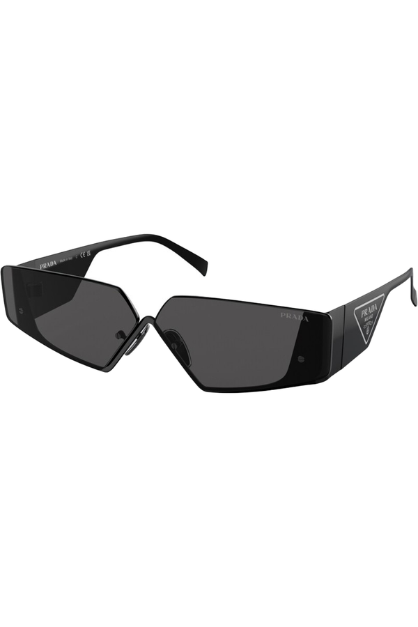 The narrow metal geometric frame sunglasses in black and dark grey color from the brand PRADA