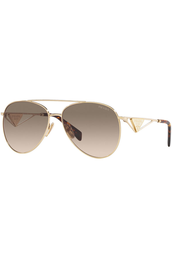 The pilot metal-frame logo-temple sunglasses in light gold color with brown lenses from the brand PRADA