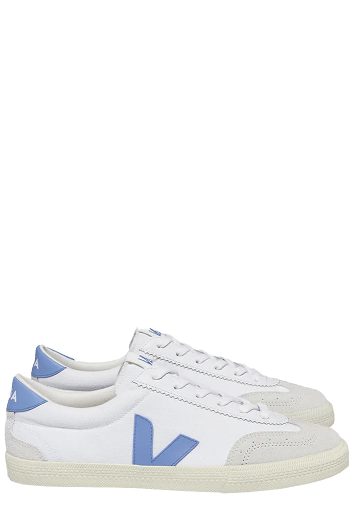 The Volley Organic Cotton Canvas Sneakers in white and aqua colours from the brand VEJA