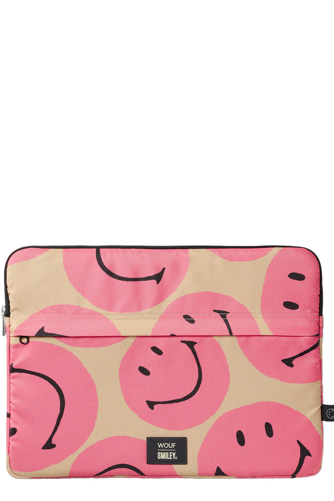 The Smiley Pink laptop case in pink color from the brand WOUF