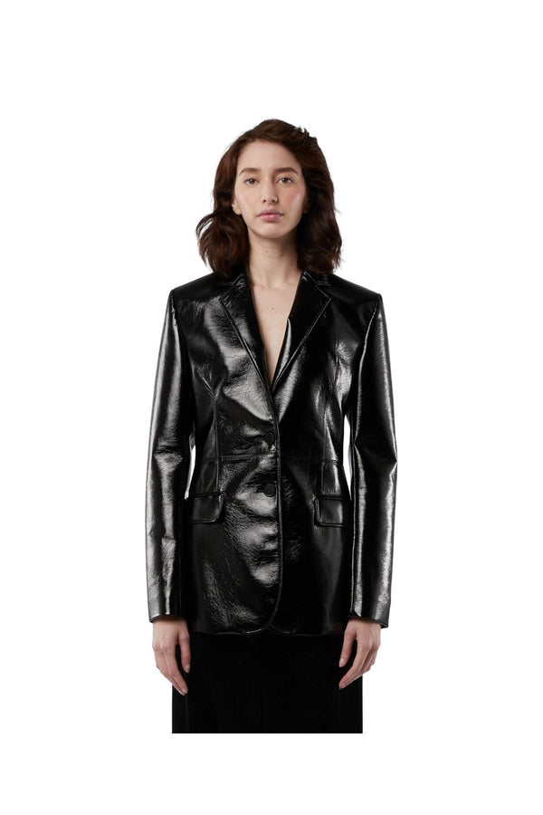 Wrinkled Vegan Leather Blazer