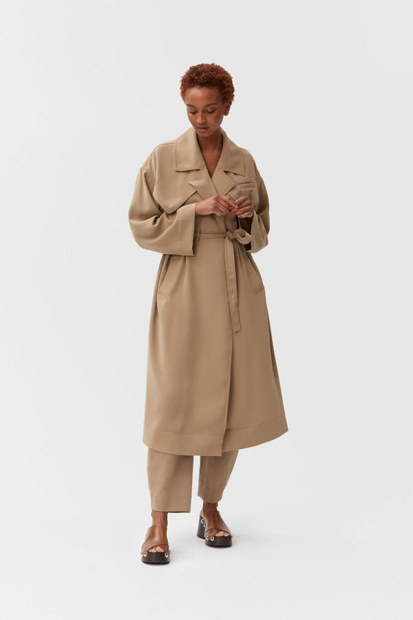 Oversized Drapey Twill Trench Coat