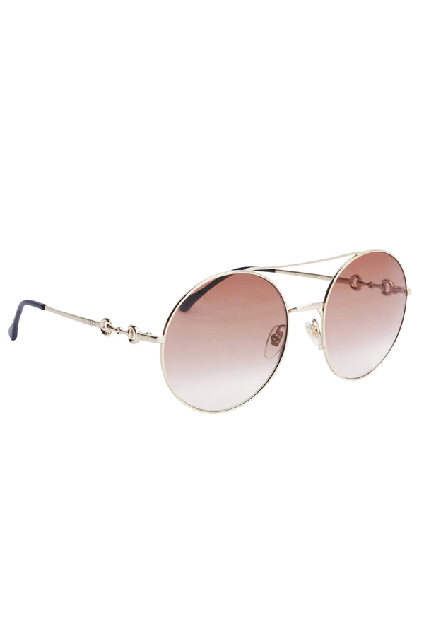 Round Double Bridge Horsebit Temple Sunglasses