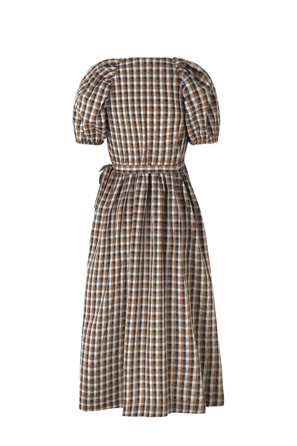 baum und pferdgarten adalaine puffsleeve midi dress tobacco gingham ruha