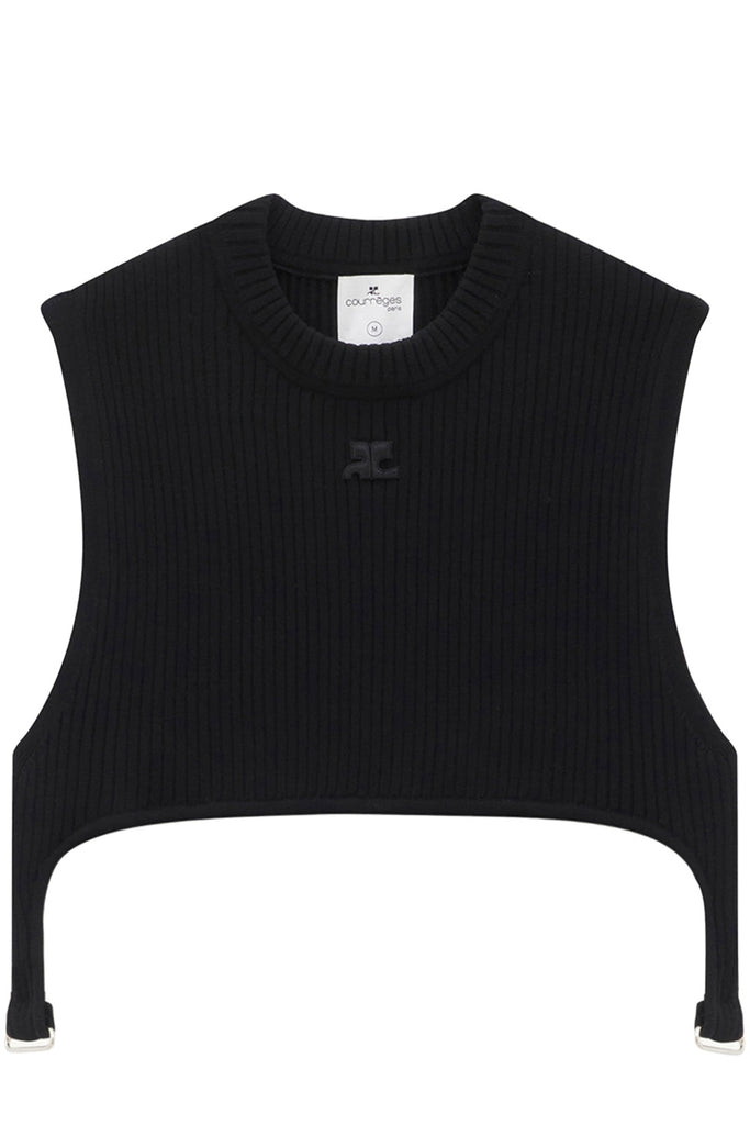 Ribbed-Knit Suspenders-Detail Crop Top