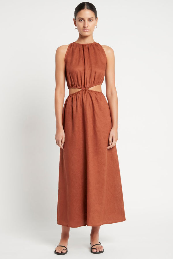 Trapani Cut-Out Linen Midi Dress