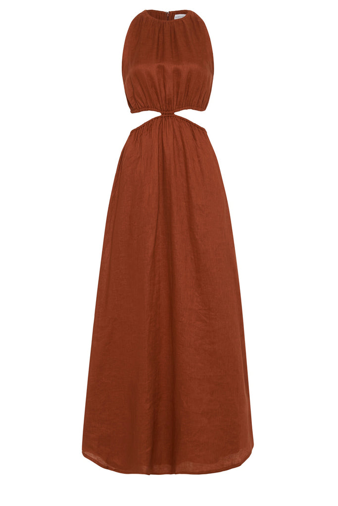 Trapani Cut-Out Linen Midi Dress