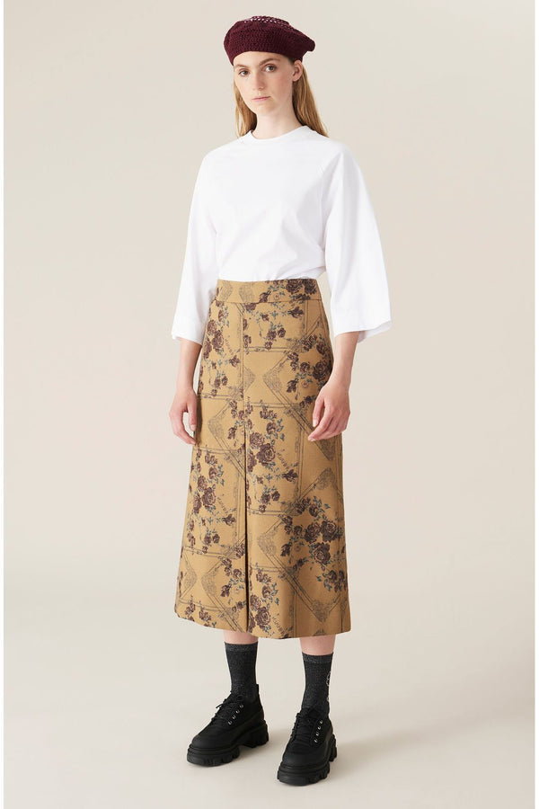 ganni floral jacquardpattern skirt tigers eye