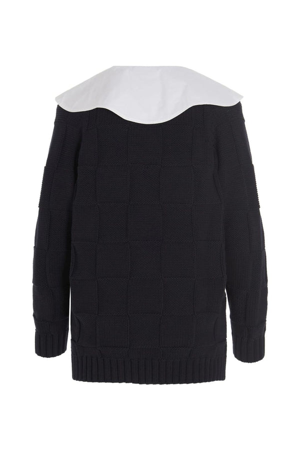 Smiley Intarsia Contrast-Collar Cardigan