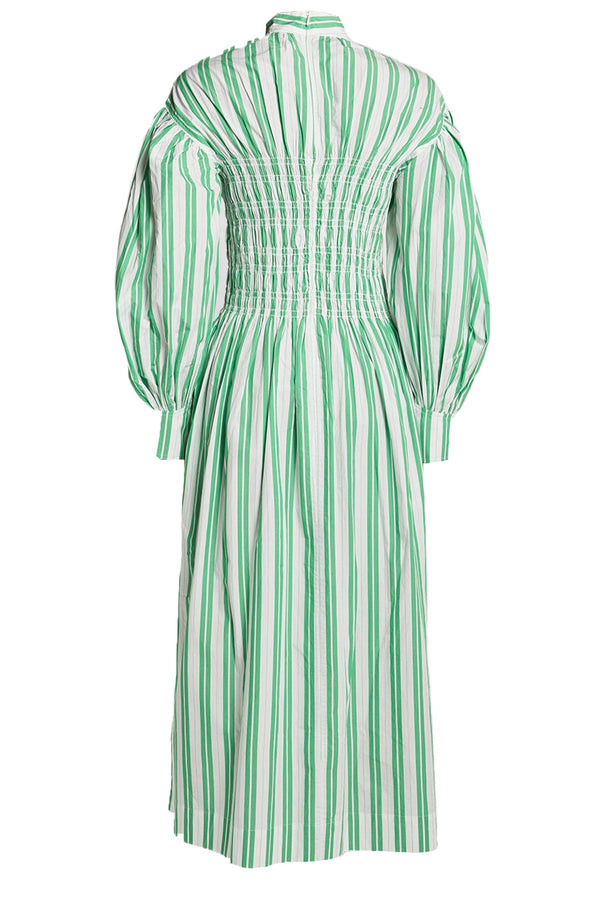 Shirred Striped Organic Cotton Dress