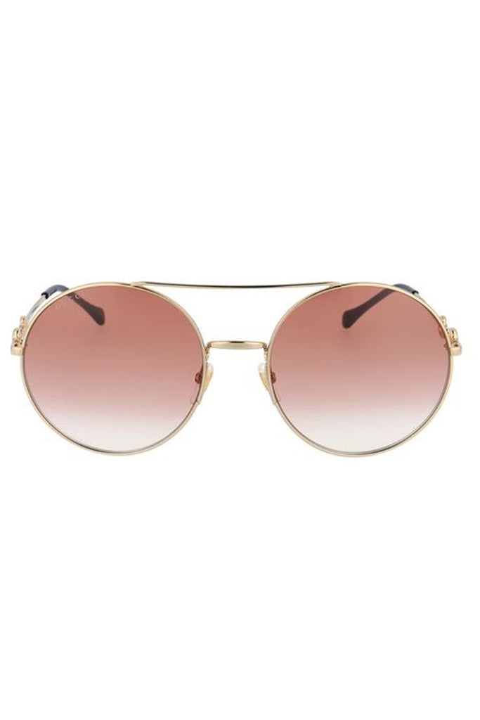 Round Double Bridge Horsebit Temple Sunglasses