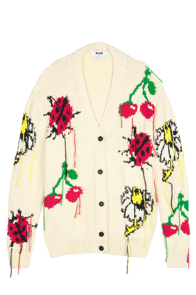 Graphic-Intarsia Cotton-Knit Cardigan