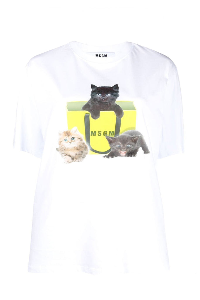 Lovely Kitten-Print Cotton T-Shirt